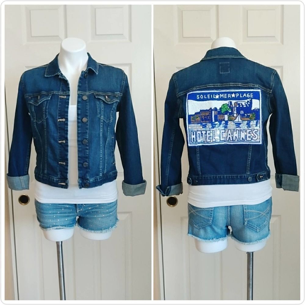 Gap embellished Icon Hotel de Cannes dark denim jacket sz S